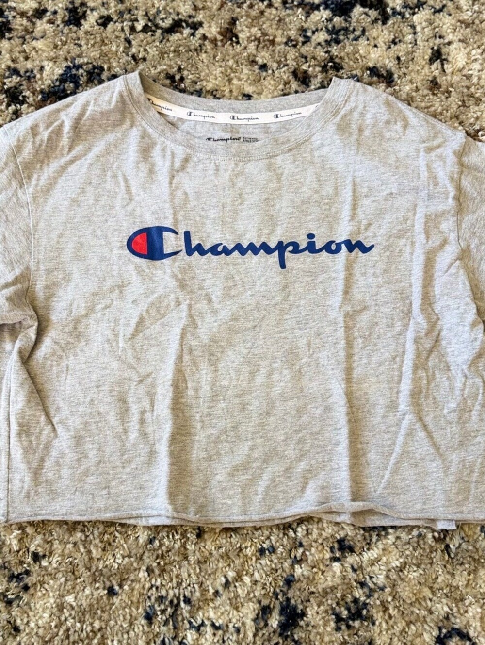 Champion Gray Cropped Logo Tee Shirt S